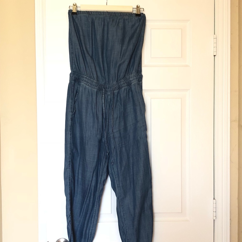 BRUNCH: Chambray strapless jumpsuit